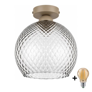 BRILAGI - LED таванно осветително тяло RETRO GLASS 1xE27/60W/230V Ø 25 см бежово/димно сиво