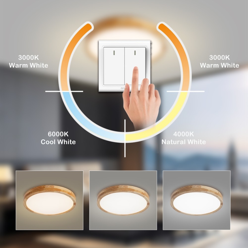 Brilagi - LED таванно осветително тяло WOODLINE LED/24W/230V 3000/4000/6000K дъб, Ø 30 см