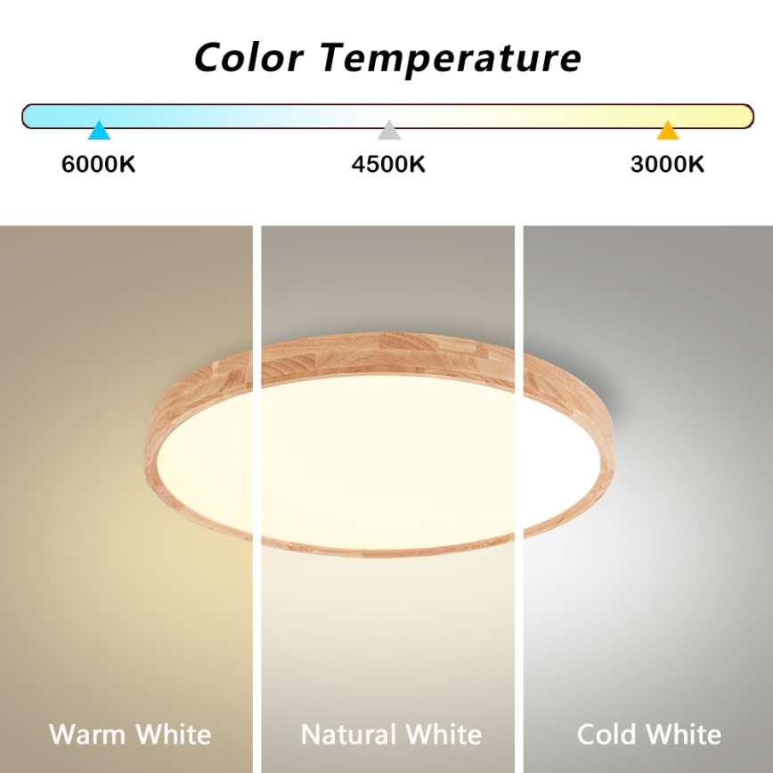 Brilagi - LED таванно осветително тяло WOODROUND LED/30W/230V 3000/4000/6000K диаметър 40 см, дървено, CRI 90