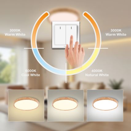 Brilagi - LED таванно осветително тяло WOODROUND LED/30W/230V 3000/4000/6000K диаметър 40 см, дървено, CRI 90