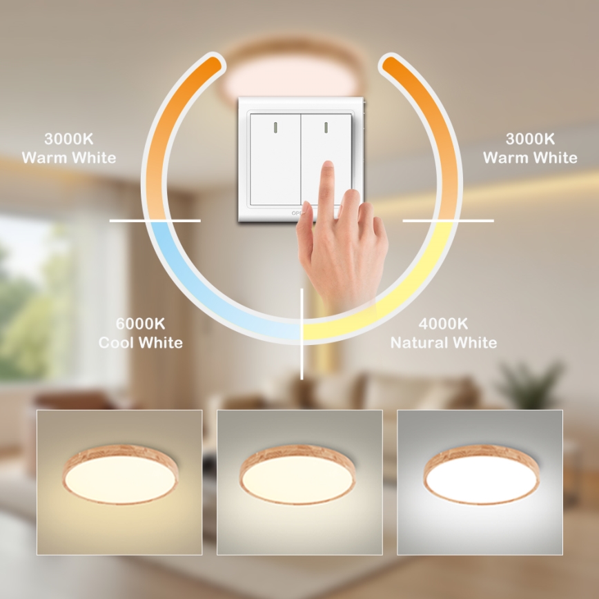 Brilagi - LED таванно осветително тяло WOODROUND LED/30W/230V 3000/4000/6000K диаметър 40 см, дървено, CRI 90