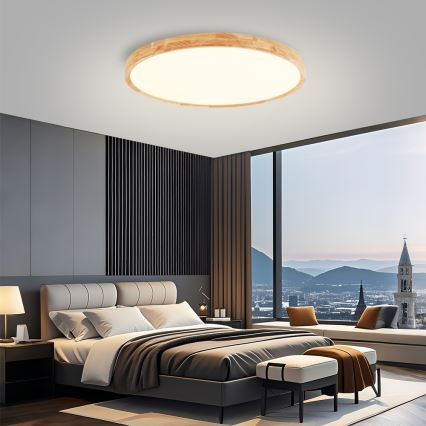 Brilagi - LED таванно осветително тяло WOODROUND LED/70W/230V 3000/4000/6000K Ø 80 см дърво CRI 90