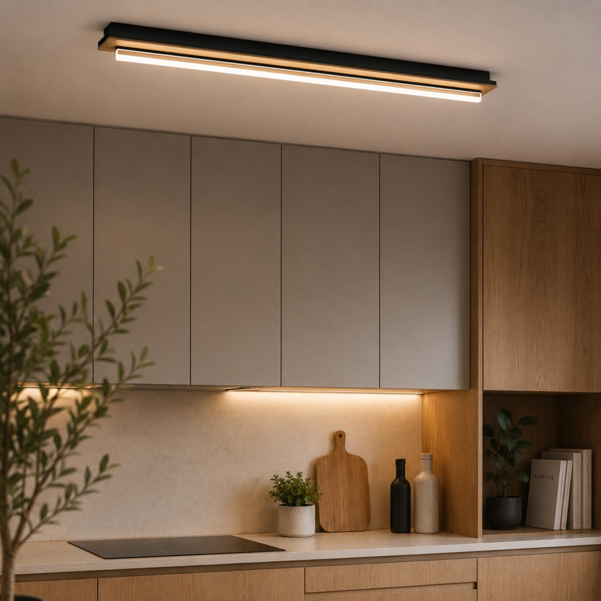 Brilagi - LED таванно осветително тяло WOODY FLAT LED/25W/230V 118 cm дъб/черно