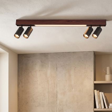 BRILAGI - LED точково осветително тяло SELE 4xGU10/30W/230V + LED/20W черно/дъбов декор