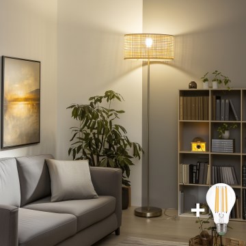 Brilagi - LED торшер CERIA 1xE27/40W/230V Ø 40 см бамбук/матов хром