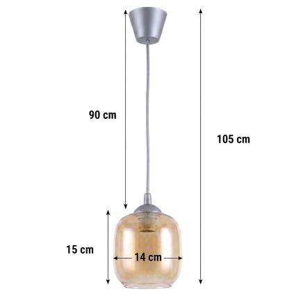 Brilagi - LED полилей на кабел RETRO GLASS 1xE27/60W/230V Ø 14 cm сребрист/димчато кафяв