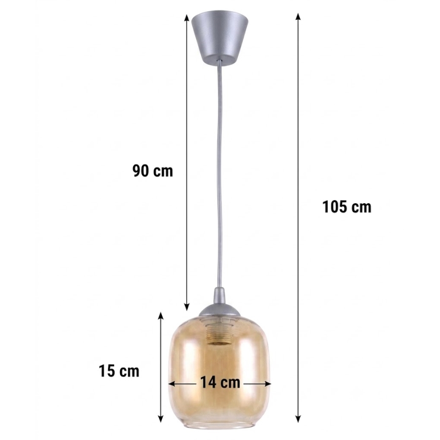 Brilagi - LED полилей на кабел RETRO GLASS 1xE27/60W/230V Ø 14 cm сребрист/димчато кафяв