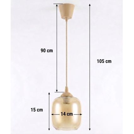 Brilagi - LED полилей на кабел RETRO GLASS 1xE27/60W/230V Ø 14 см бежово/опушено кафяво