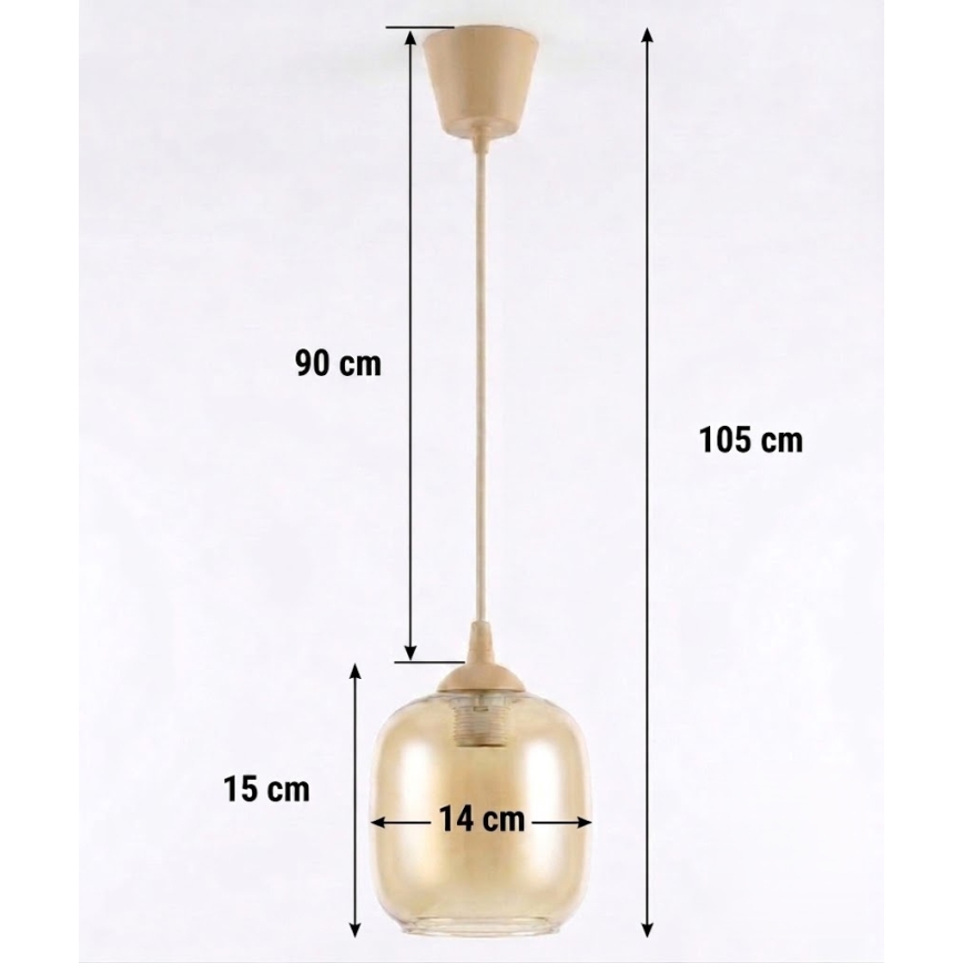 Brilagi - LED полилей на кабел RETRO GLASS 1xE27/60W/230V Ø 14 см бежово/опушено кафяво