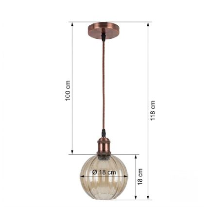 BRILAGI - LED полилей на кабел RETRO GLASS 1xE27/60W/230V диаметър 18 см меден/опушено кафяв