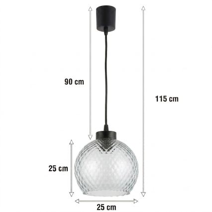 Brilagi - LED пендант на кабел RETRO GLASS 1xE27/60W/230V Ø 25 см черен/димчато сив