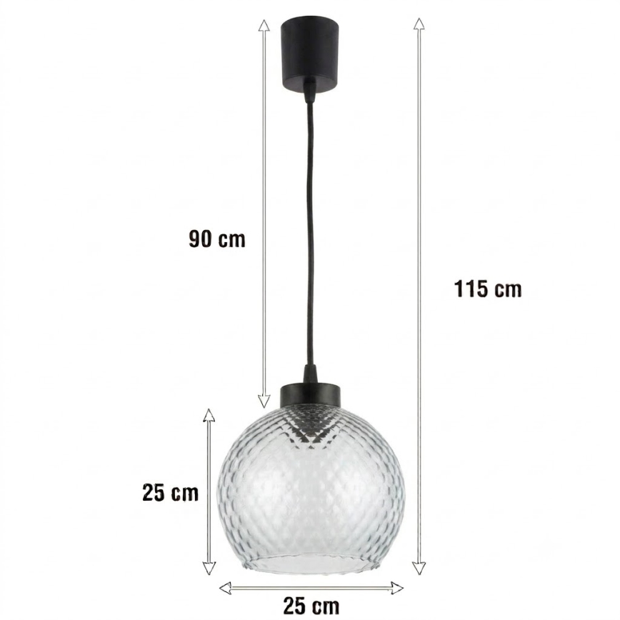 Brilagi - LED пендант на кабел RETRO GLASS 1xE27/60W/230V Ø 25 см черен/димчато сив