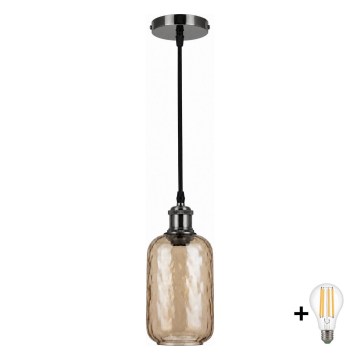 BRILAGI - LED висяща лампа на кабел RETRO GLASS 1xE27/60W/230V Ø 14 см черна/димчато кафява