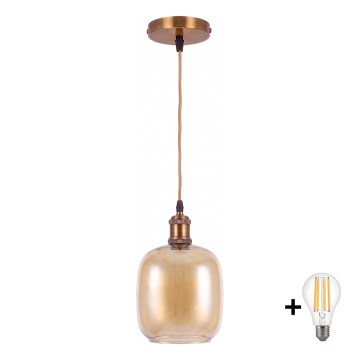BRILAGI - LED висяща лампа на кабел RETRO GLASS 1xE27/60W/230V Ø 14 см златист/димчато кафяво