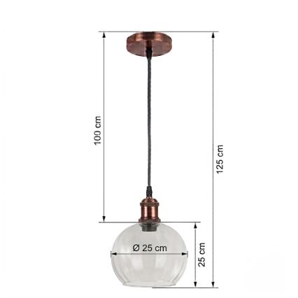 BRILAGI - LED висяща лампа на кабел RETRO GLASS 1xE27/60W/230V Ø 25 см медна/прозрачна