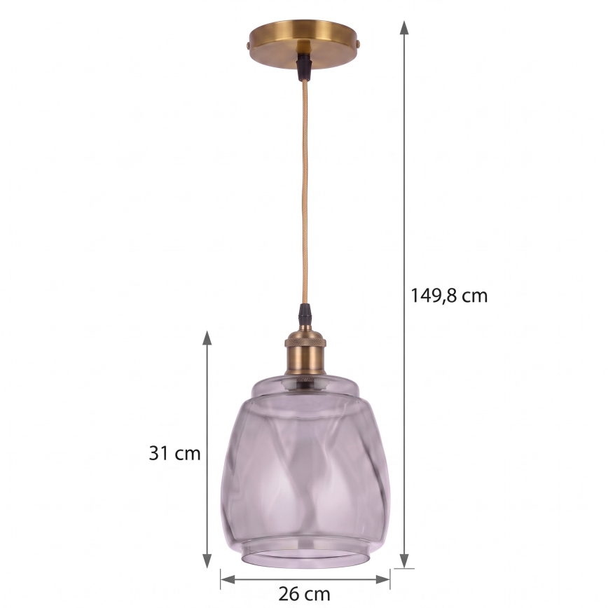 BRILAGI - LED висяща лампа на кабел RETRO GLASS 1xE27/60W/230V Ø 26 см златист/димно сив