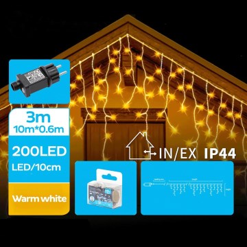 Brilagi - LED външен гирлянд 200 LED / 8 режима, 13 x 0,6 m, IP44, топло бяло