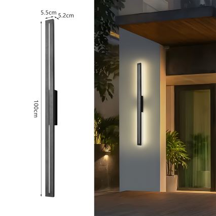 Brilagi - LED външно стенно осветително тяло LINEO LED/24W/230V 3000K IP65 100 cm черно