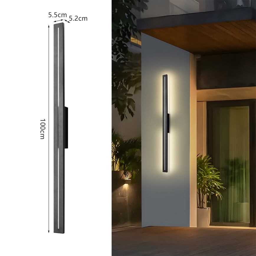 Brilagi - LED външно стенно осветително тяло LINEO LED/24W/230V 3000K IP65 100 cm черно