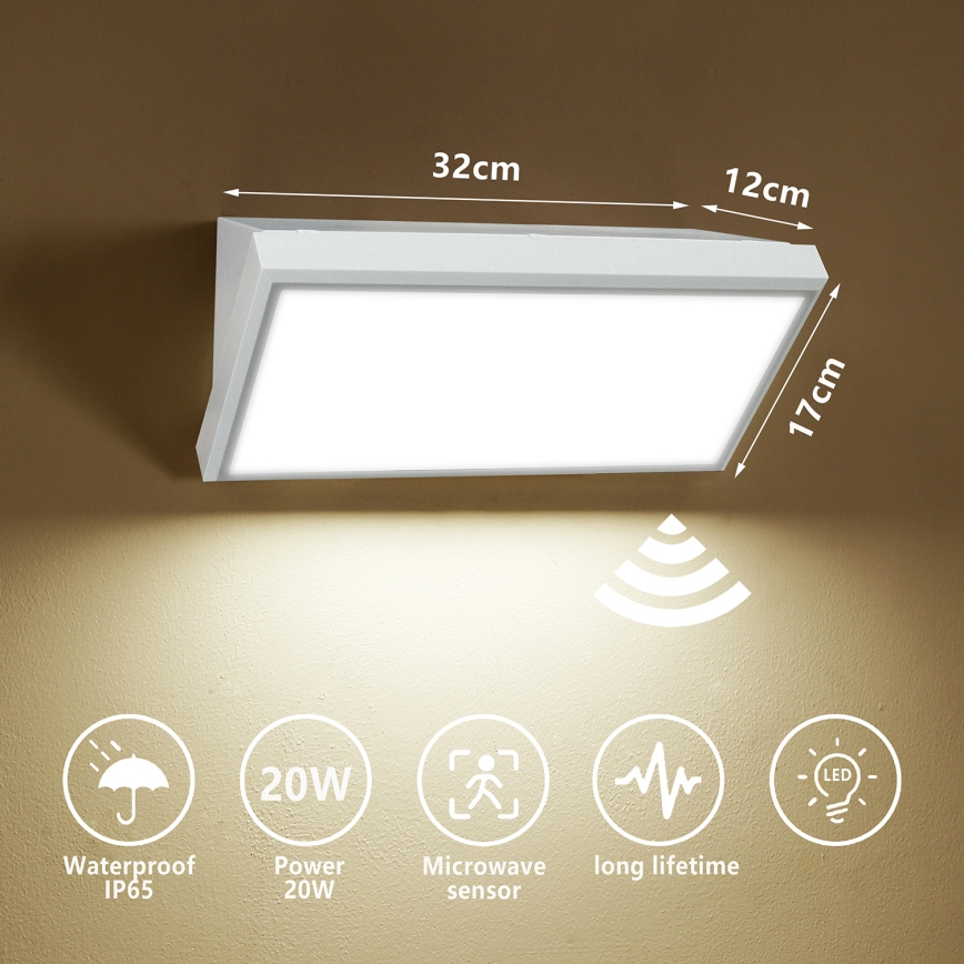 Brilagi - LED външен стенен осветител със сензор TRIANGLE LED/20W/230V бял IP65