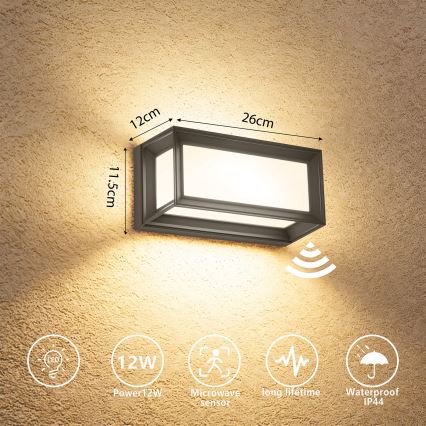 Brilagi - LED външно стенно осветително тяло с сензор PARKER LED/12W/230V антрацит IP44