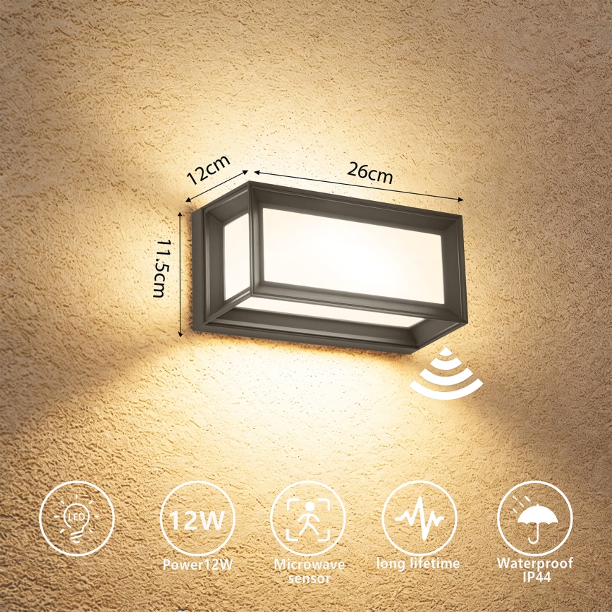 Brilagi - LED външно стенно осветително тяло с сензор PARKER LED/12W/230V антрацит IP44