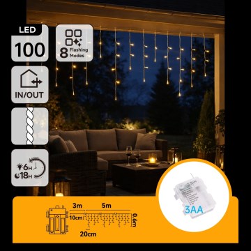 BRILAGI - LED Външен коледен гирлянд 100xLED/3xAA/8 функции 8x0,6m IP44 топла бяла