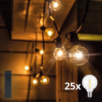 Brilagi - LED външна декоративна гирлянда GIRLANDA 25xE12/0,6W/24V 20m черна IP44 топла бяла + дистанционно управление