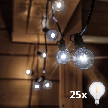 Brilagi - LED външна декоративна гирлянда GIRLANDA 25xE12/0,8W/24V 20m IP44 студено бяло