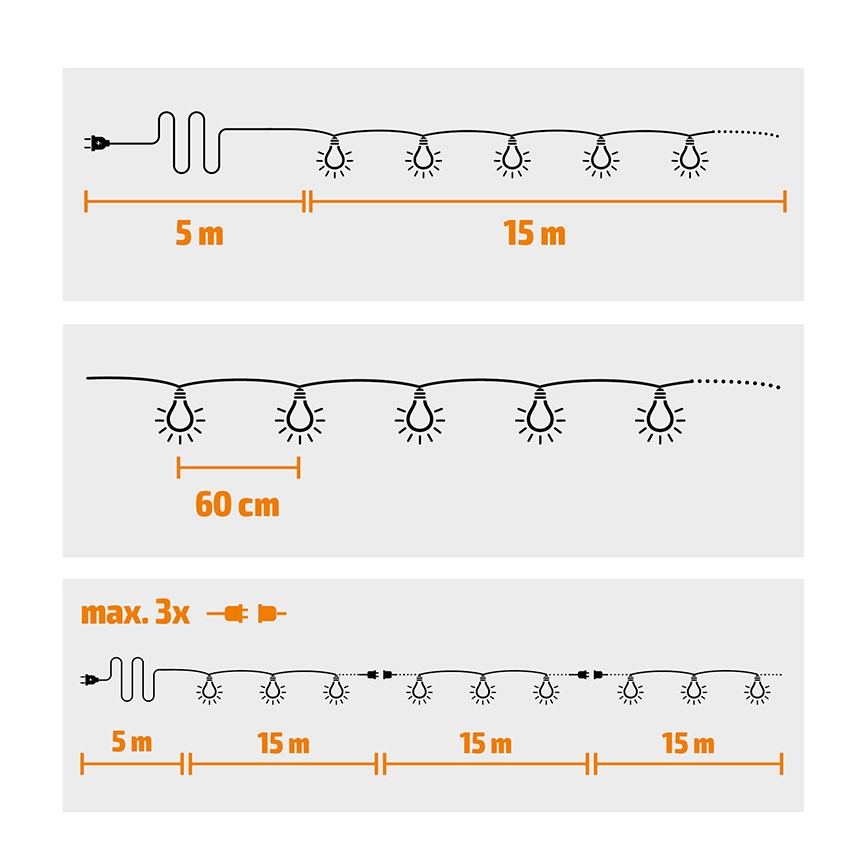 Brilagi - LED външна декоративна гирлянда GIRLANDA 25xE12/0,8W/230V 20m бяла IP44 топла бяла