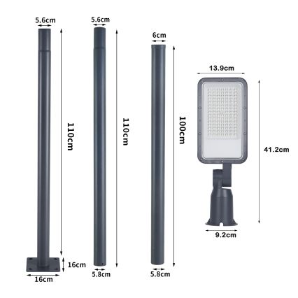 Brilagi - LED външна улична лампа със стълб и шарнир 3 м URBANLIGHT LED/50W/230V антрацит IP65