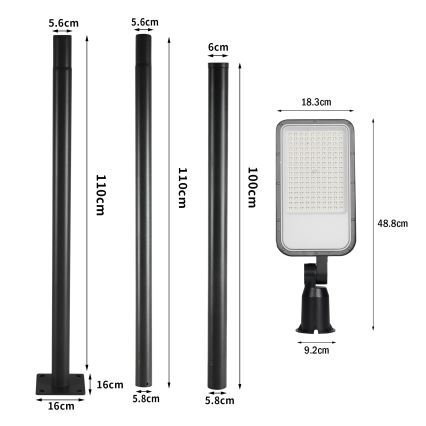 Brilagi - LED Външна улична лампа със стълб и шарнир 3 m URBANLIGHT LED/100W/230V черна IP65