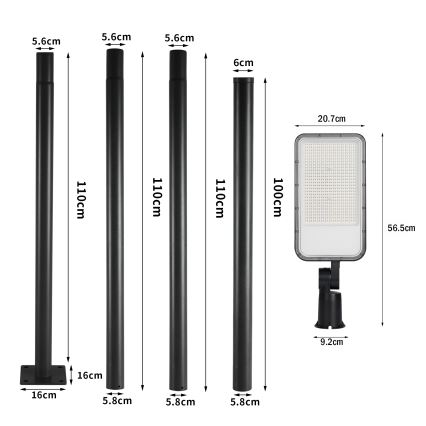 Brilagi - LED външна улична лампа със стълб и шарнир 4 м URBANLIGHT LED/200W/230V черна IP65