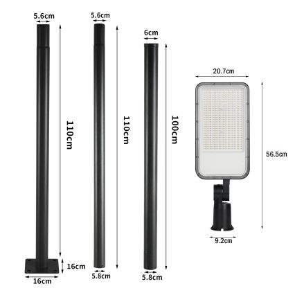Brilagi - LED външна улична лампа със стълб и шарнир 3 м URBANLIGHT LED/200W/230V черна IP65