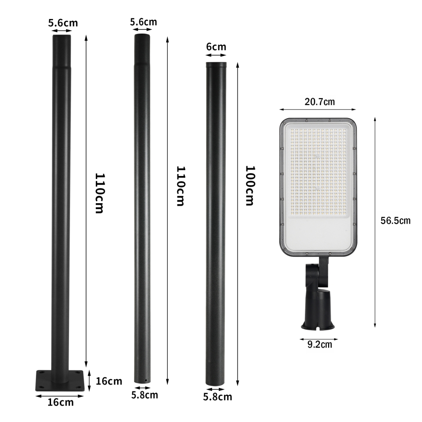 Brilagi - LED външна улична лампа със стълб и шарнир 3 м URBANLIGHT LED/200W/230V черна IP65