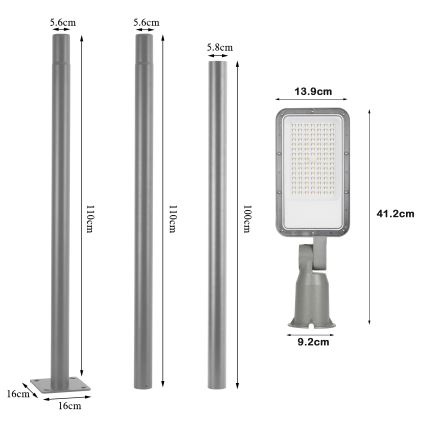 Brilagi - LED външна улична лампа със 3 м стълб и шарнир URBANLIGHT LED/50W/230V сива IP65