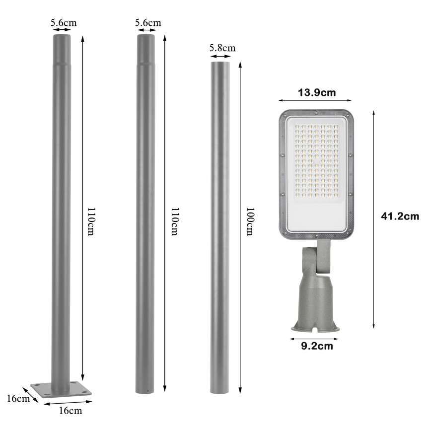Brilagi - LED външна улична лампа със 3 м стълб и шарнир URBANLIGHT LED/50W/230V сива IP65