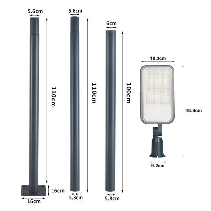 Brilagi - LED външна улична лампа със стълб и шарнир 3 m URBANLIGHT LED/100W/230V антрацит IP65