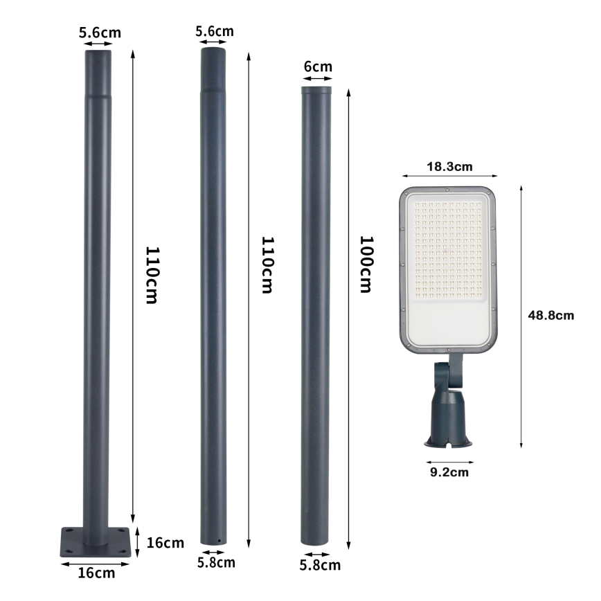 Brilagi - LED външна улична лампа със стълб и шарнир 3 m URBANLIGHT LED/100W/230V антрацит IP65