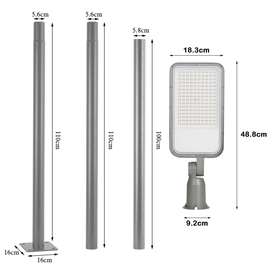 Brilagi - LED външна улична лампа с колона и шарнир 3 m URBANLIGHT LED/100W/230V сива IP65