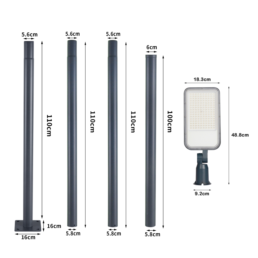 Brilagi - LED външна улична лампа с 4-метров стълб и шарнир URBANLIGHT LED/100W/230V антрацит IP65