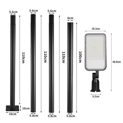 Brilagi - LED външна улична лампа със стълб и шарнир 4 m URBANLIGHT LED/100W/230V черна IP65