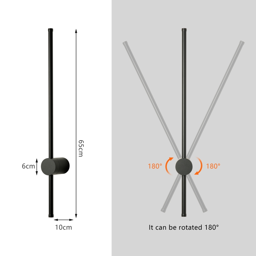 Brilagi - LED външно стенно осветително тяло AURA LED/12W/230V 4000K IP54 65 см черно CRI 90