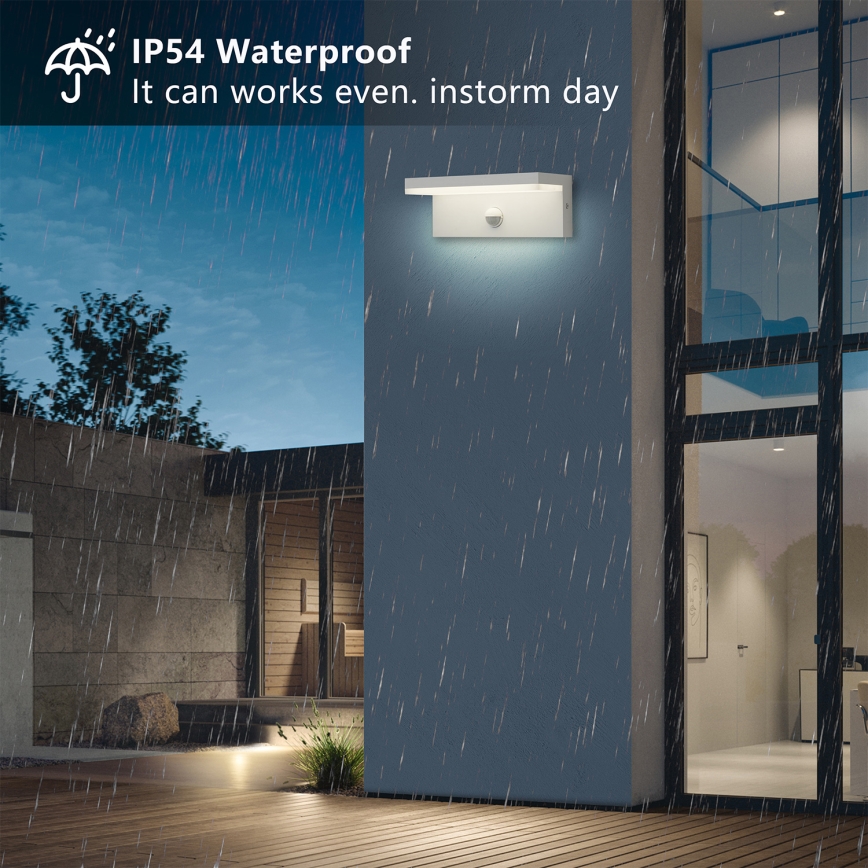 Brilagi - LED външен стенен осветител със сензор TESSI LED/10W/230V бял IP54