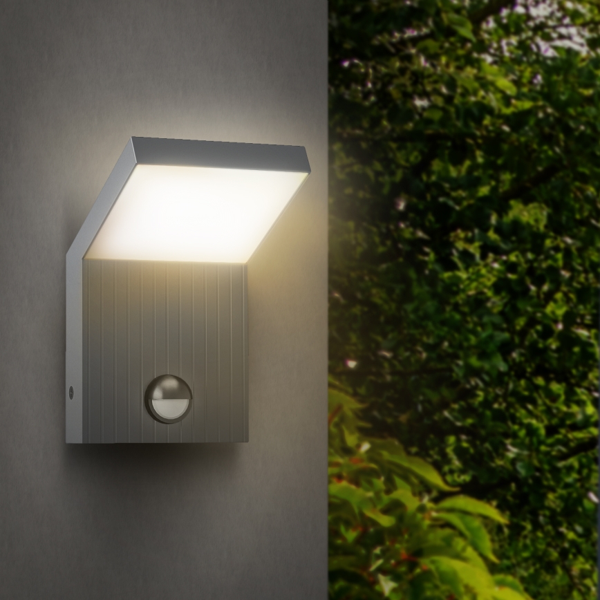 Brilagi - LED външно стенно осветително тяло със сензор RIANO, LED/8W/230V, сребристо, IP65