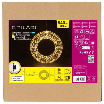 BRILAGI - LED Външна коледна украса LED/6W/8 режима 43 см IP44 кръг топла бяла
