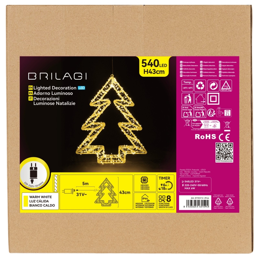 BRILAGI - LED Външна коледна декорация LED/6W/8 функции 43 cm IP44 елха топла бяла