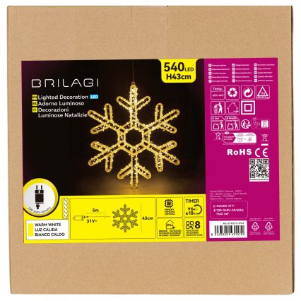 BRILAGI - LED Външна коледна декорация LED/6W/8 функции 43 cm IP44 топла бяла снежинка