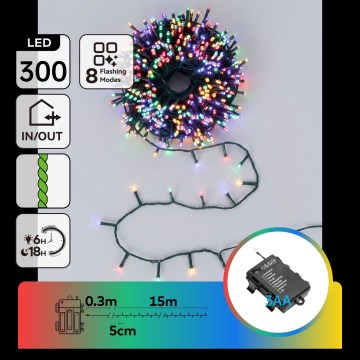 BRILAGI - LED външна коледна гирлянда 300xLED/3xAA/8 функции 15,3m IP44 многоцветна