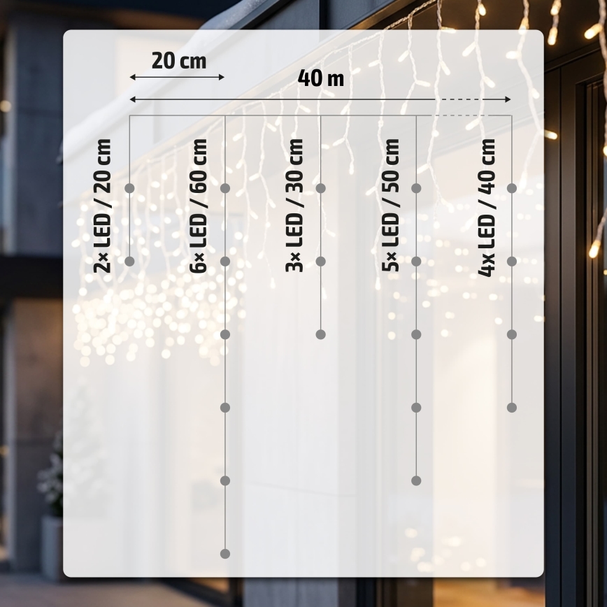 BRILAGI - LED външна коледна гирлянда 800xLED/8 функции 43m IP44 топла бяла ледени висулки